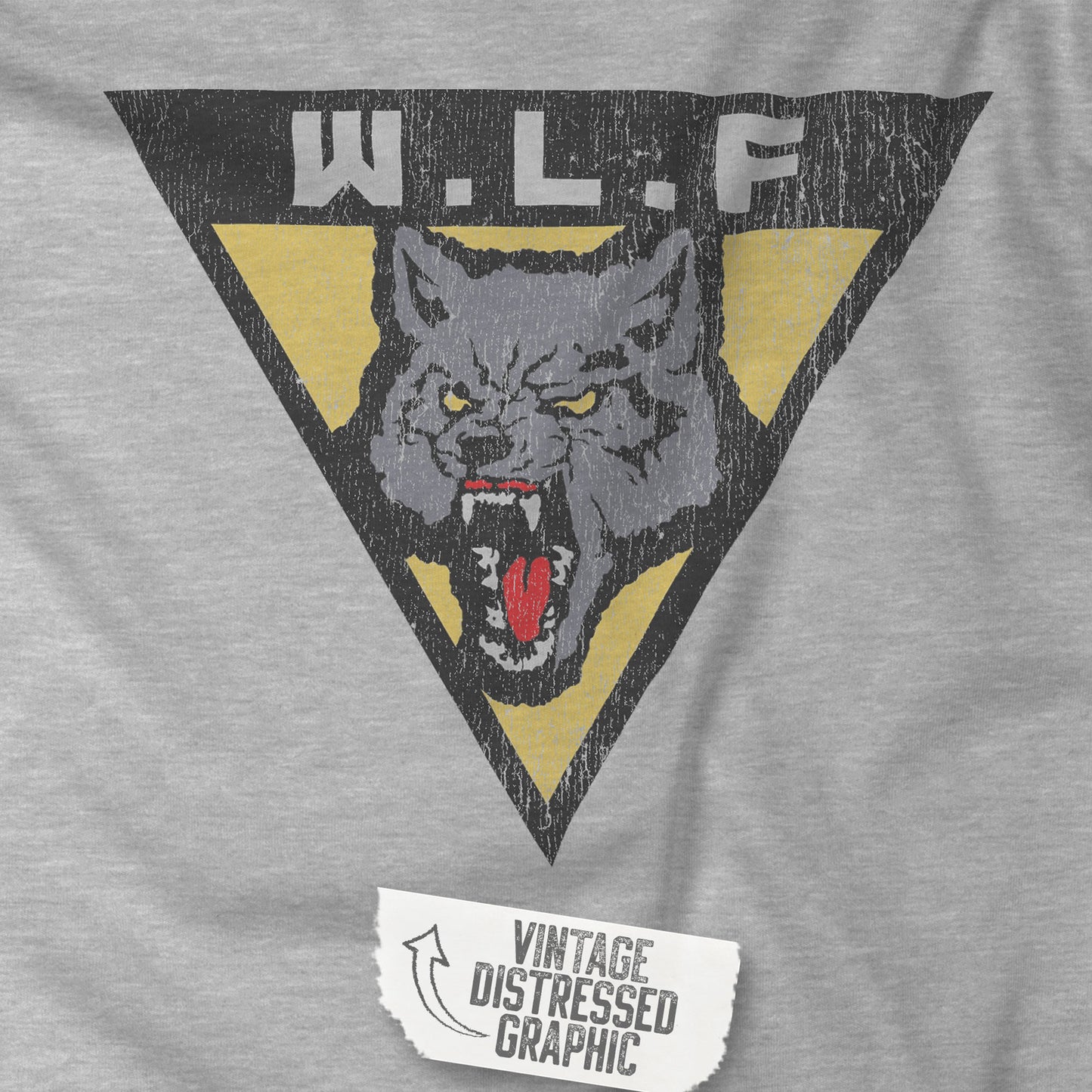 closeup of WLF wolf logo from The Last of Us in vintage distressed style.