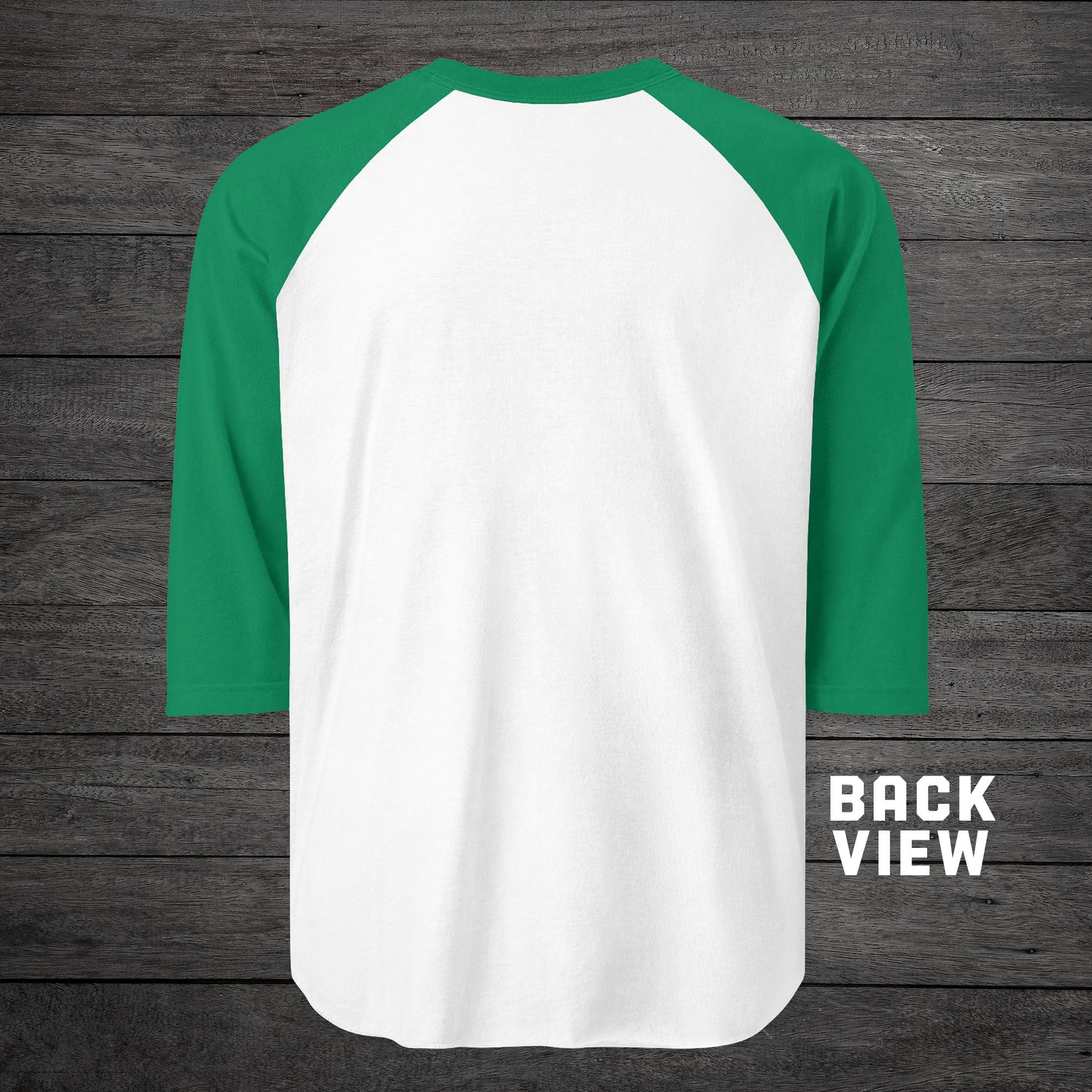 Back view of a white and Green colored soft raglan 3/4 sleeve Tultex 245 baseball shirt featuring the fictional Cafe Tropical logo that David wore in the TV Show Schitts Creek in a vintage distressed style, sold by ScriptedBrand.