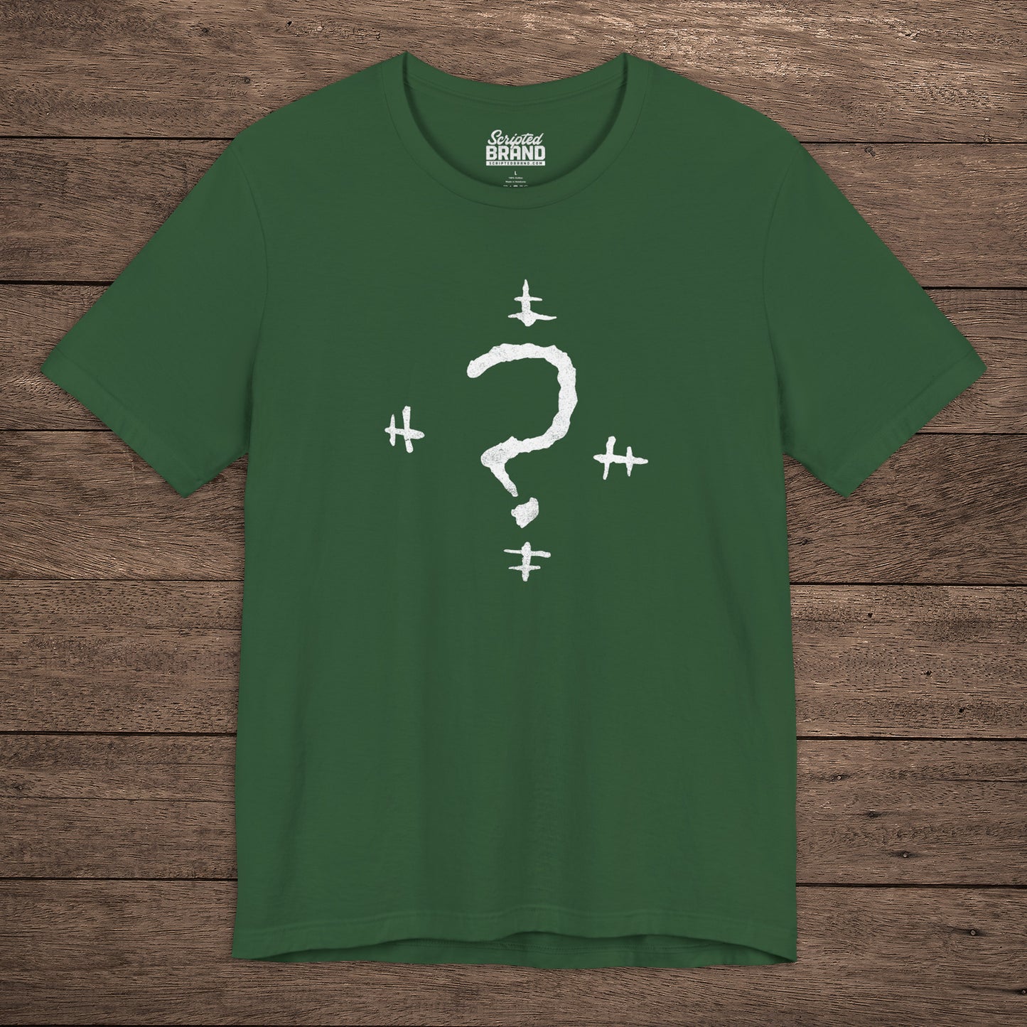 Green t-shirt featuring the Riddler Question Mark logo from the movie The Batman in vintage distressed style.