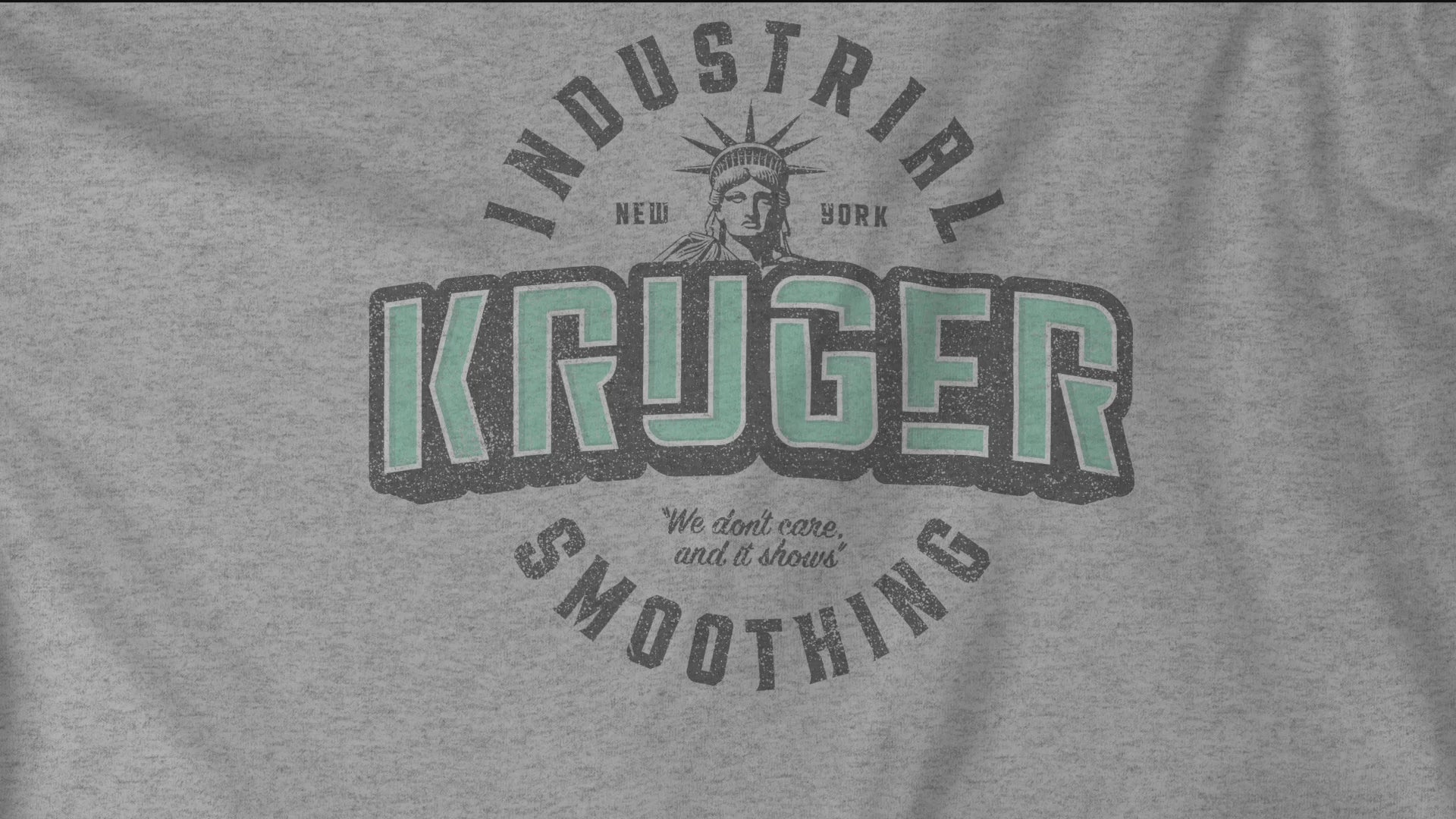 Video closeup of Soft unisex Bella+Canvas t-shirts featuring a Kruger Industrial Smoothing logo graphic in a vintage distressed style, designed by ScriptedBrand, and  inspired by the TV show Seinfeld.