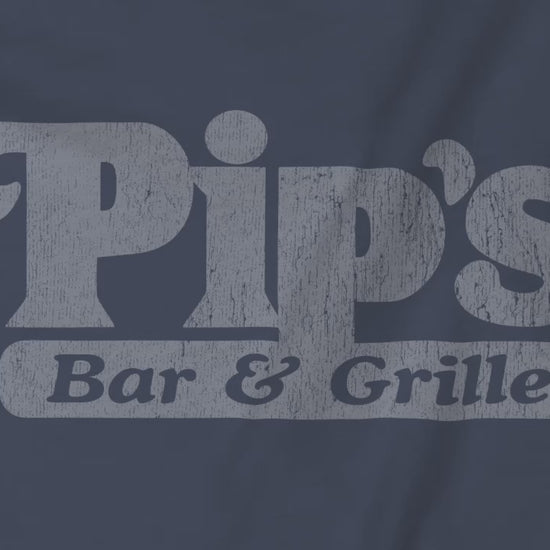 Video of Vintage-style Pip’s Bar & Grill t-shirts from Severance on Comfort Colors 1717 with distressed logo.
