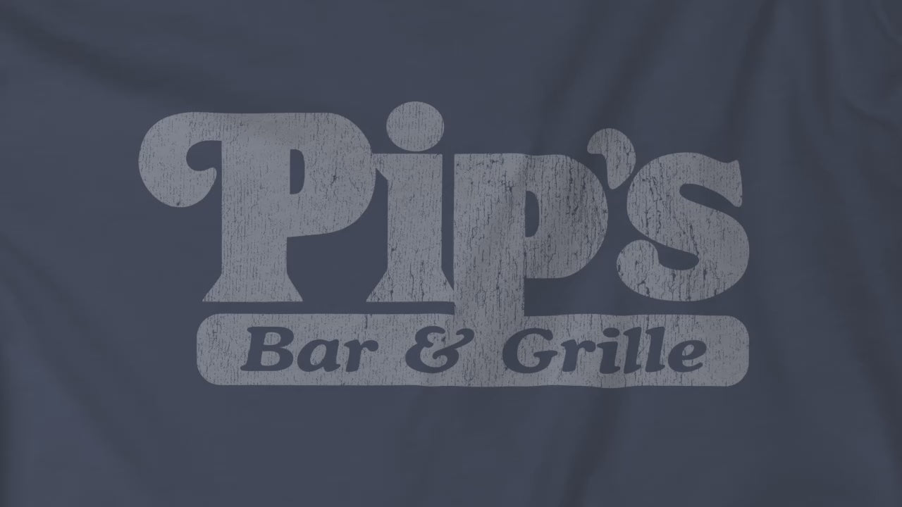 Video of Vintage-style Pip’s Bar & Grill t-shirts from Severance on Comfort Colors 1717 with distressed logo.