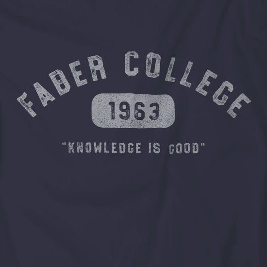 Video of t-shirts with 'Faber College 1963' text and 'Knowledge is Good' slogan from Animal House movie.