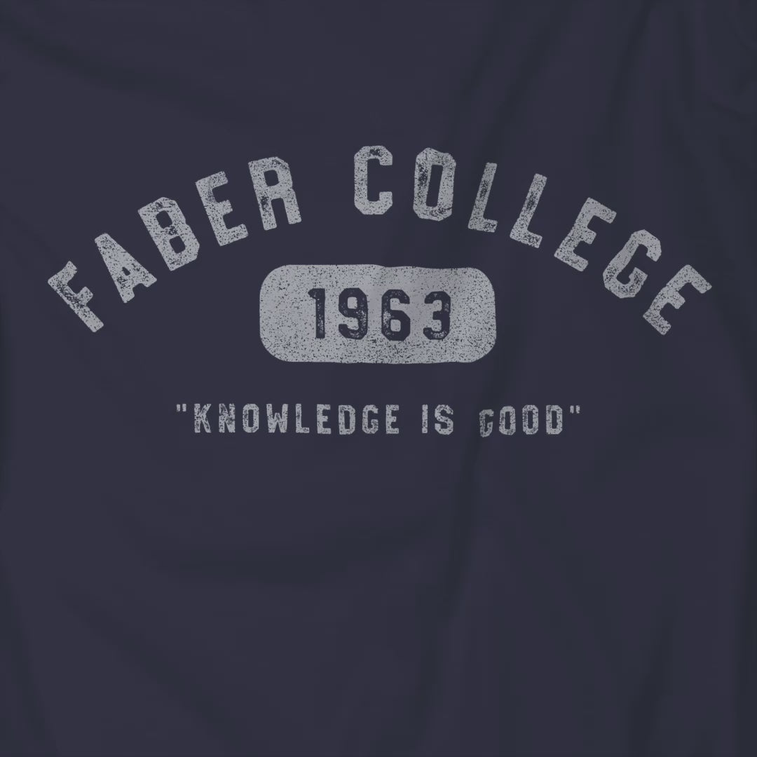 Video of t-shirts with 'Faber College 1963' text and 'Knowledge is Good' slogan from Animal House movie.