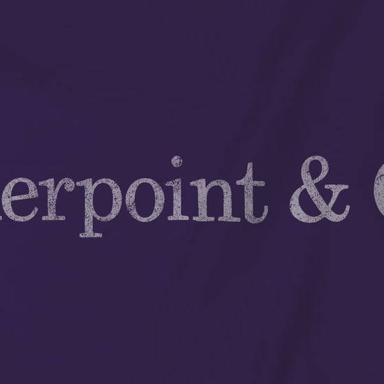 Video closeup of a purple soft short-sleeve Bella+Canvas 3001 t-shirt featuring the fictional logo Pierpoint & Co from the HBO TV show Industry in a vintage distressed style, sold by ScriptedBrand.