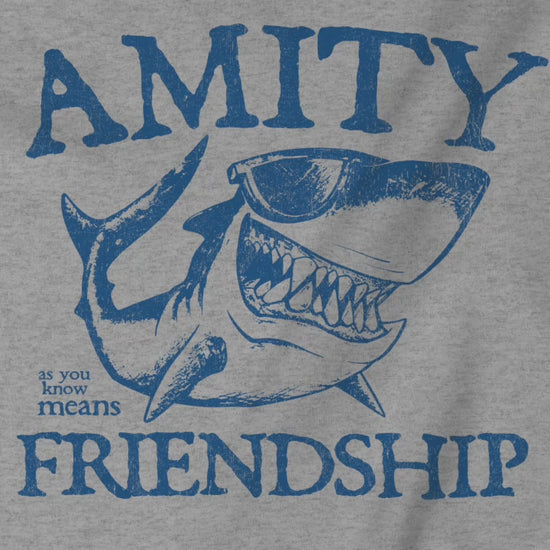 Video of Bella+Canvas t-shirts with a vintage-style Amity Island “Friendship” shark graphic inspired by the movie Jaws
