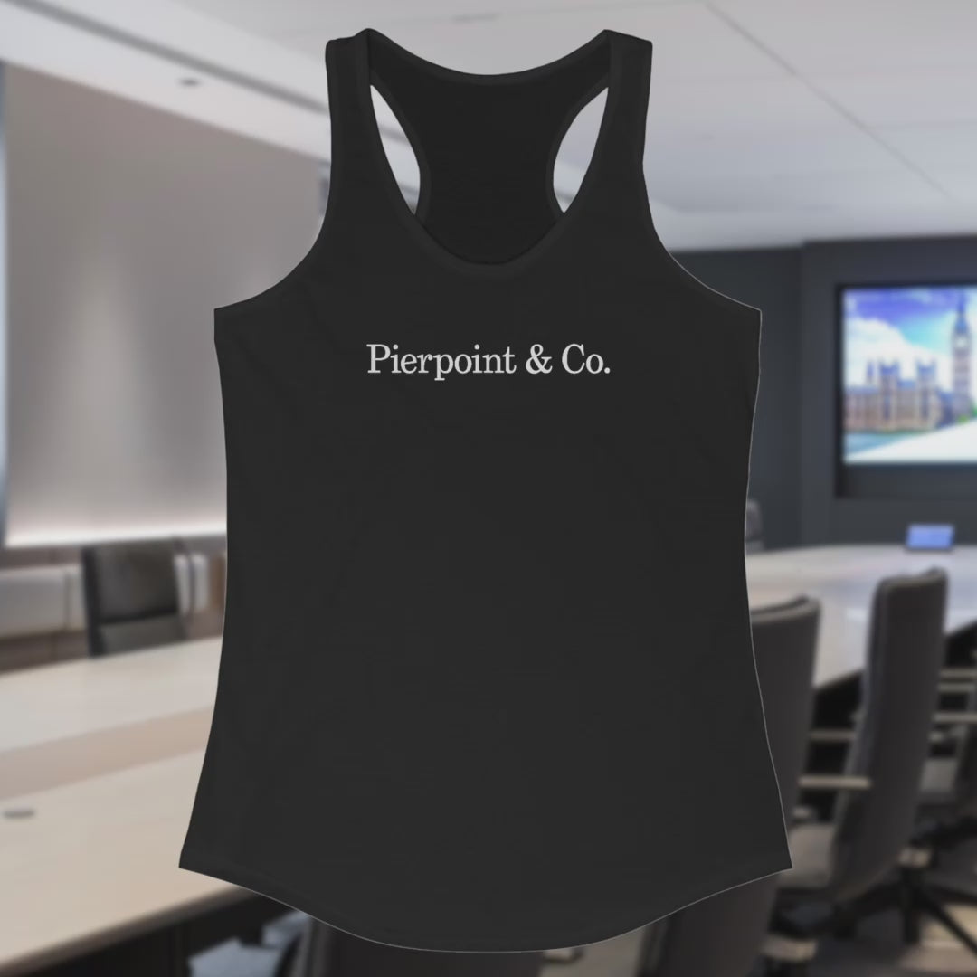 Video of Women's Racerback Tank Top Shirts featuring the Pierpoint & Co logo from the HBO TV show Industry, sold by ScriptedBrand. 