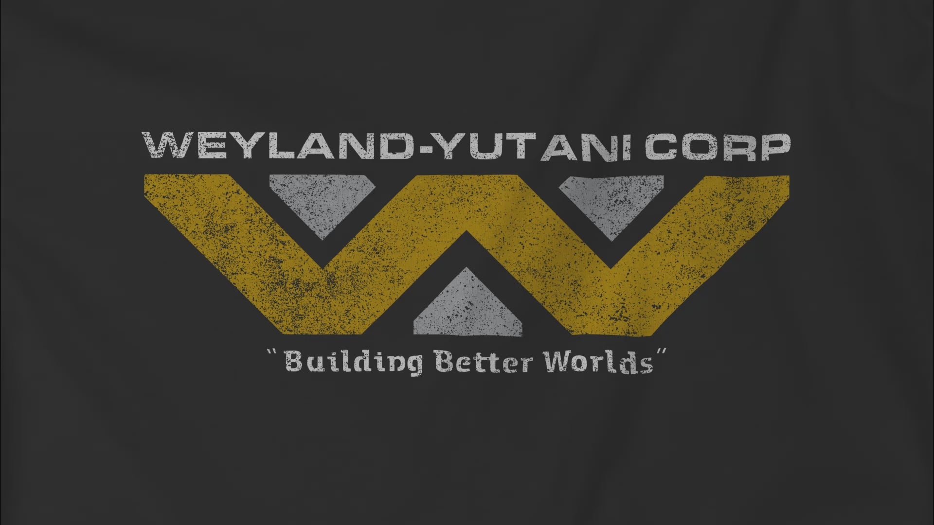 Video closeup of a shirt graphic featuring the Weyland-Yutani logo from the movie Alien and Aliens franchise in a vintage distressed style, sold by ScriptedBrand.