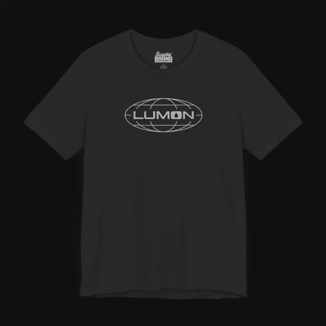 Video featuring soft Bella+Canvas shirtsleeve t-shirts with the Lumon Industries logo from the TV show Severance in a vintage distressed ink-stamped style.