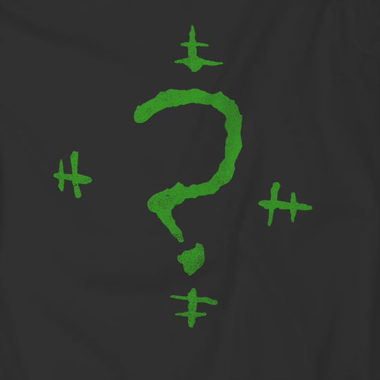 Video of t-shirt featuring the Riddler Question Mark logo from the movie The Batman in vintage distressed style.