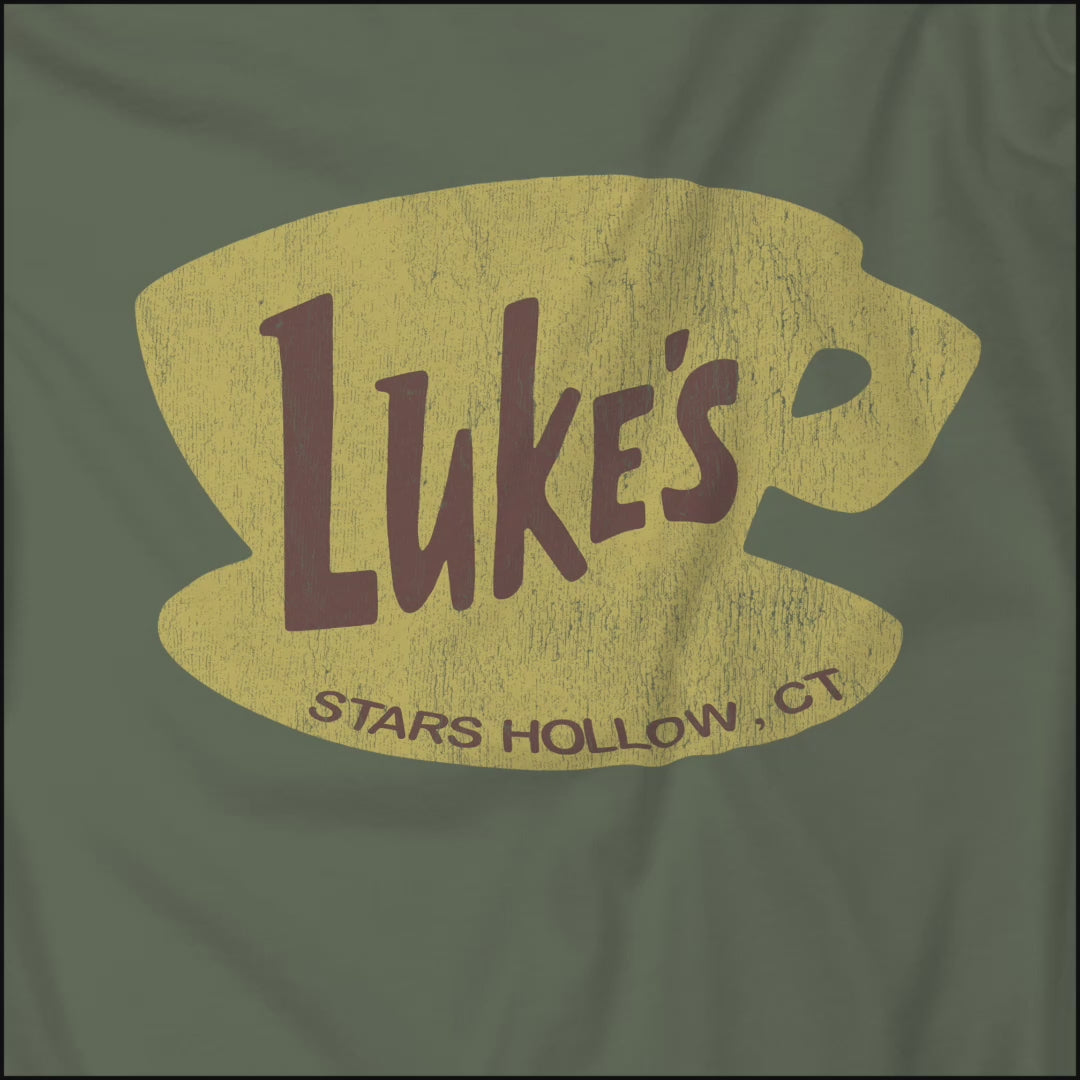 Video of Comfort Colors t-shirts with vintage yellow Luke’s Diner logo from Gilmore Girls.