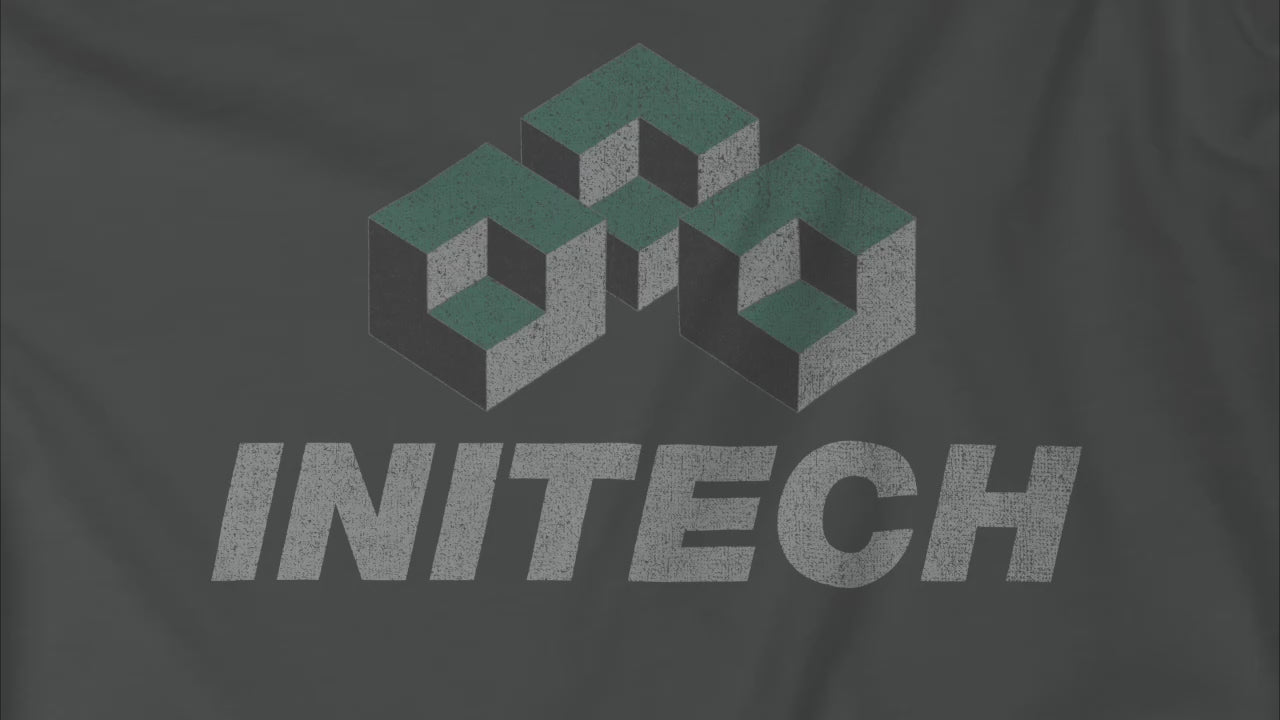 Video of soft Bella+Canvas 3001 short-sleeve t-shirts featuring the Initech logo from the movie Office Space in a vintage distressed style, sold by ScriptedBrand.
